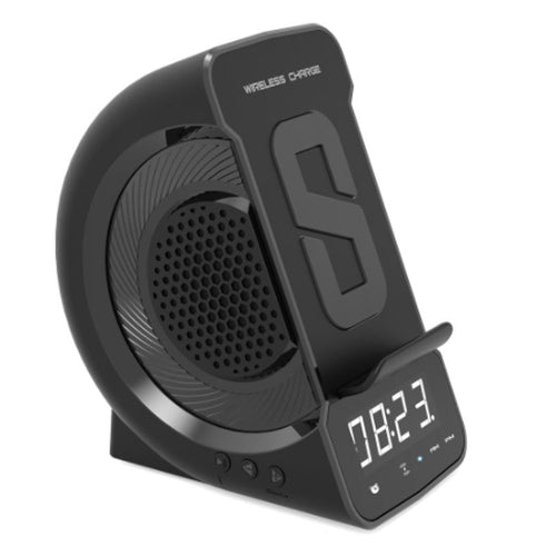Skanto | 3-i-1 Sengbord Bluetooth Høyttaler med Trådløs Lader, Klokke & Vekkerklokke, for Hjem & Kontor