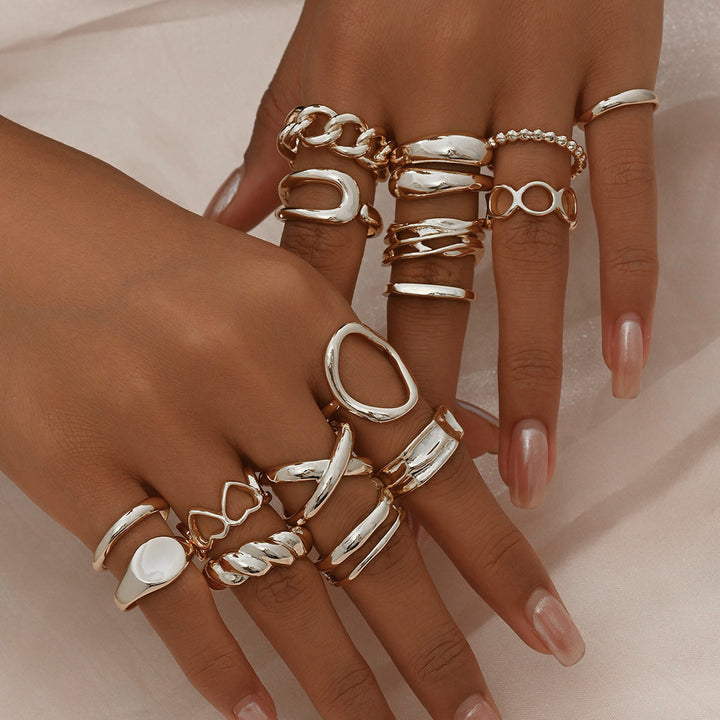 Skanto | 16pcs Justerbar Geometrisk Ring Sett
