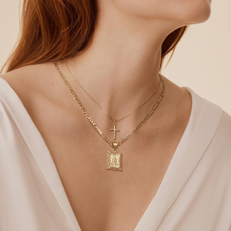 Skanto | 2pc 14k Initial & Cross Necklace Set