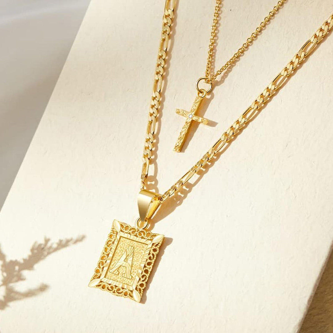 Skanto | 2pc 14k Initial & Cross Necklace Set
