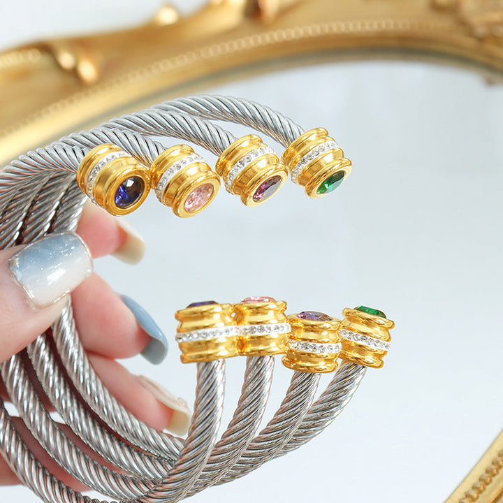 Skanto | Personlig Tilpasset Fødselsstein Ends Twist Cuff Armbånd