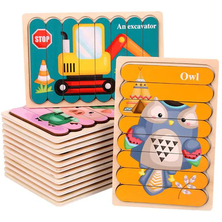 Norvo | Ecotoys Tre 3D Kjøretøy & Fruktpuslespill | Leker for Kreative Barn - Lær og Lek med Puslespill for Barnet Ditt