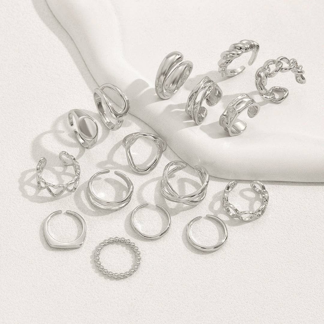 Skanto | 16pcs Justerbar Geometrisk Ring Sett