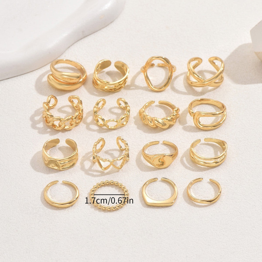Skanto | 16pcs Justerbar Geometrisk Ring Sett