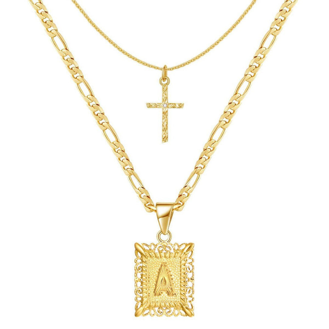 Skanto | 2pc 14k Initial & Cross Necklace Set