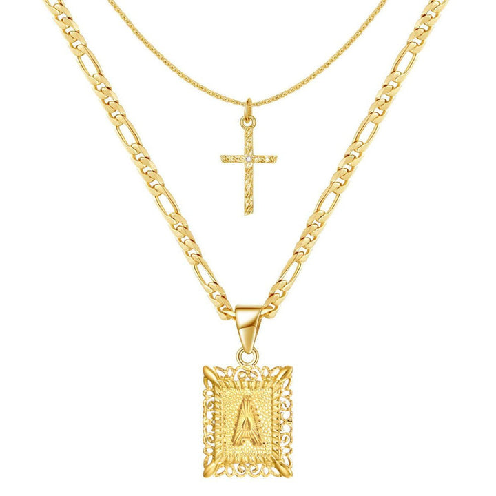 Skanto | 2pc 14k Initial & Cross Necklace Set