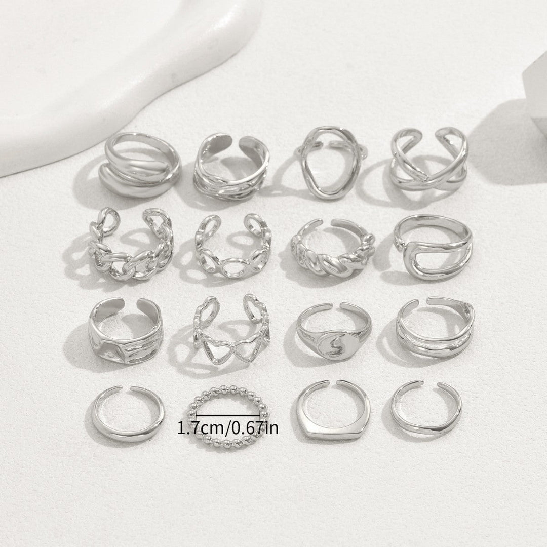 Skanto | 16pcs Justerbar Geometrisk Ring Sett