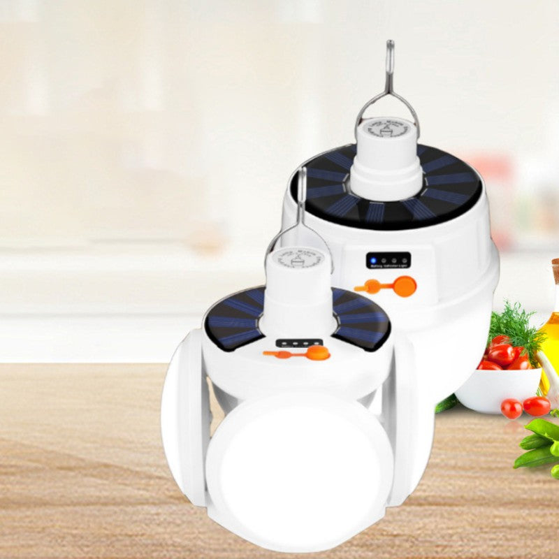 Skanto | Sammenleggbar Multifunksjonell Solenergi LED-pære, med 5 Lystilstander, 2400mAh Batteri & Bredt Lysområde, for Hage, Strømbrudd, Camping, Fisking & Mer (1stk)