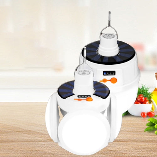 Skanto | Sammenleggbar Multifunksjonell Solenergi LED-pære, med 5 Lystilstander, 2400mAh Batteri & Bredt Lysområde, for Hage, Strømbrudd, Camping, Fisking & Mer (1stk)