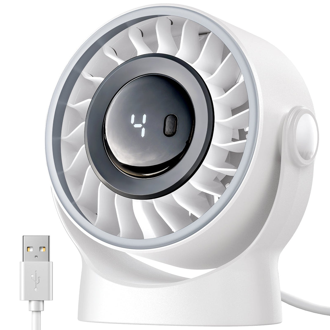 4-hastighets USB-oppladbar skrivebordsvifte med smart LED-skjerm | Skanto