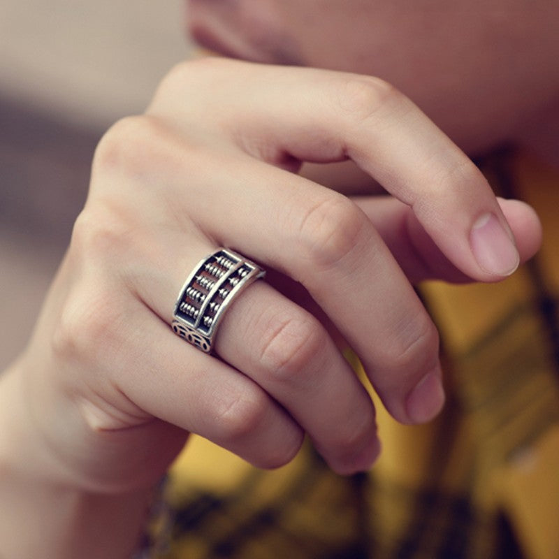 Skanto | Vintage Sølv Abacus Justerbar Ring, for Lykke & Rikdom