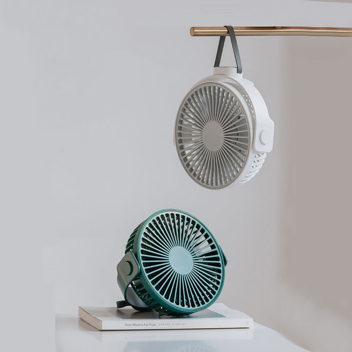2-i-1 Oppladbar Bærbar Henge- / Skrivebordsventilator, med Nattlys, 4 Justerbare Vindhastigheter | Skanto