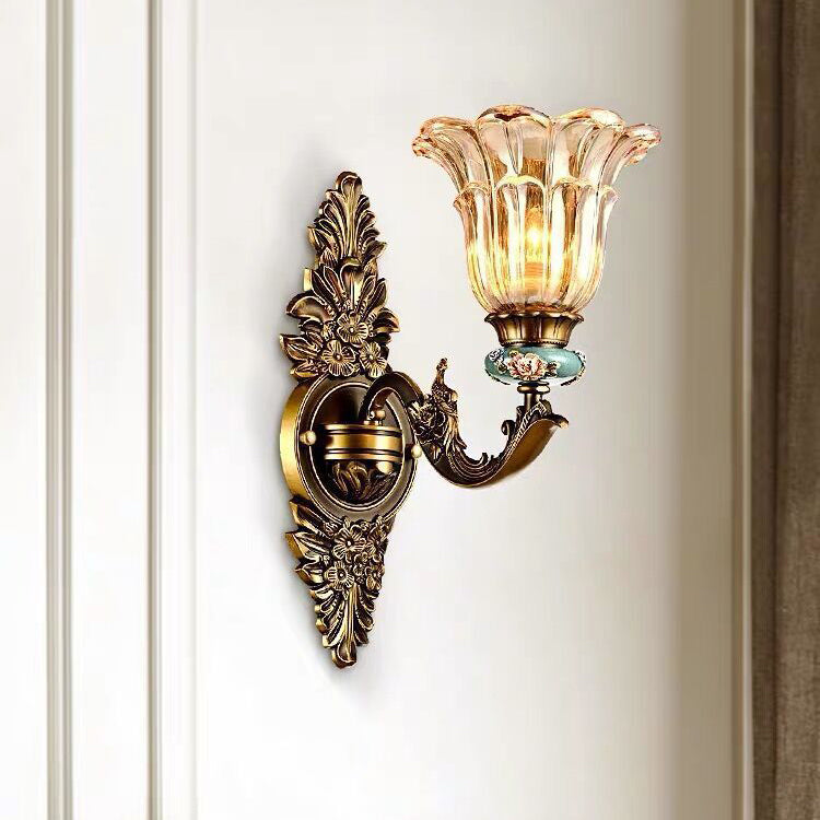 Skanto | FlorisLuxe Europeisk Vegglampe | Blomst Desig | 1-2 Flammer | Høykvalitets Harpiks & Glass | Eleganse for Stue & Gang