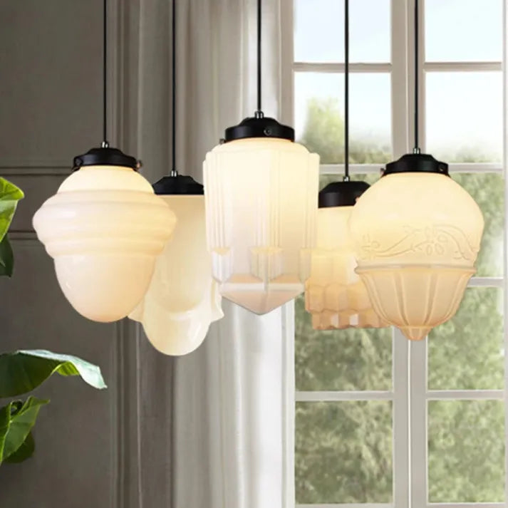 Vintage Geometrisk Hengelampe laget av Matt Glass – Retro Pendellampe for Spisestue | Skanto