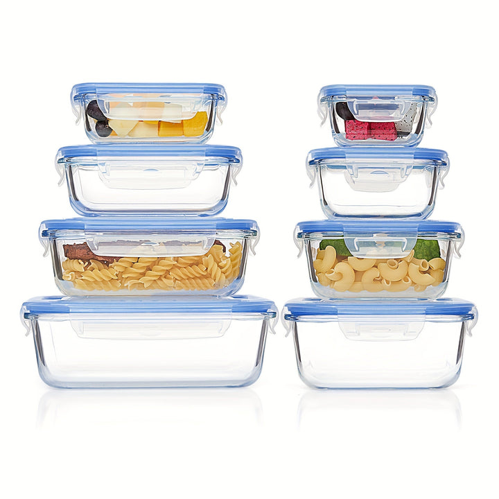 Skanto | 8-Pack Glass Matboksbeholdere – Lufttette Måltid Forberedelse Bento-bokser med lekkasjesikre, låsbare lokk, mikrobølgeovn-, ovn-, fryse- og oppvaskmaskinsikre, BPA-frie