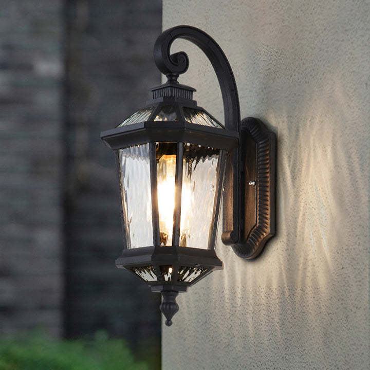 Tradisjonell europeisk vanntett aluminium glass oktagon sylinder 1-lykt vegglampe for hage | Skanto