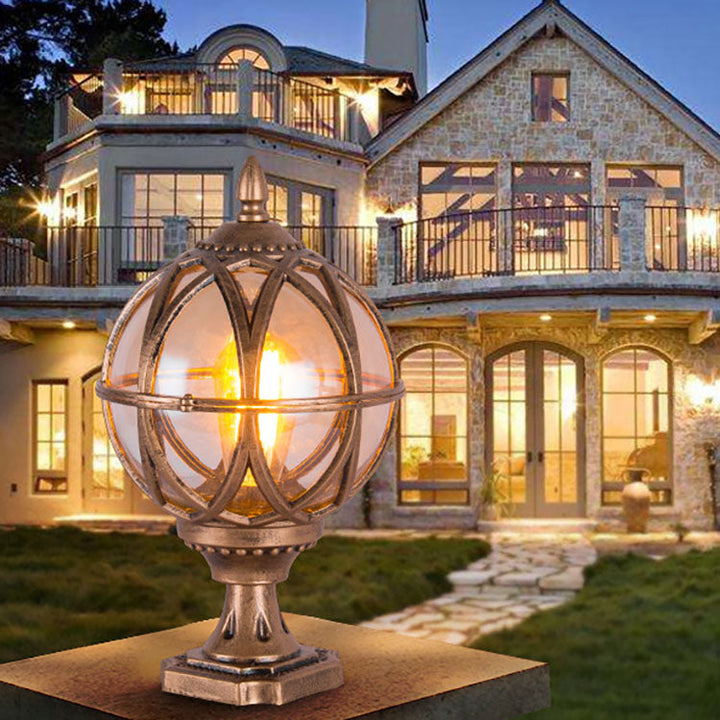 Tradisjonell kolonial globe glass aluminium 1-lys utendørs lys for hage | Skanto
