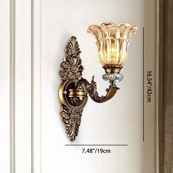Skanto | FlorisLuxe Europeisk Vegglampe | Blomst Desig | 1-2 Flammer | Høykvalitets Harpiks & Glass | Eleganse for Stue & Gang