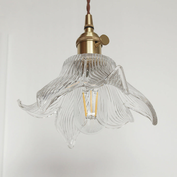 Skanto | Moderne Kreativ Floral Messing-Glass 1-Lyskilde Pendellampe for Stuen