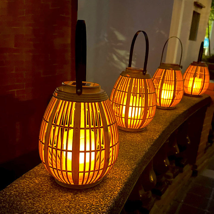 Moderne Art Deco Solrund Lantern Rattan LED Utendørs Landskapslys For Hage | Skanto