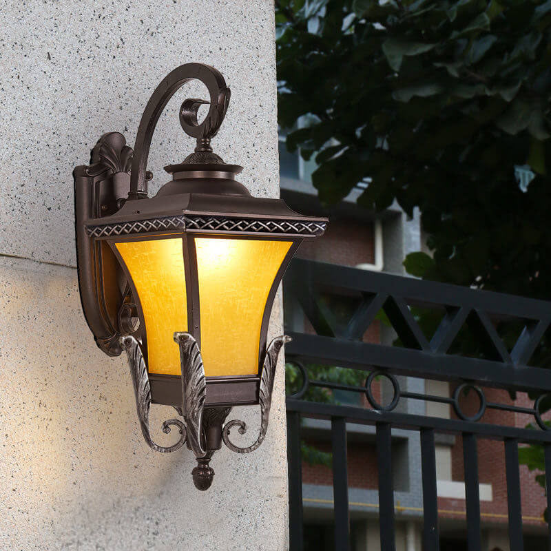 Europeisk Vintage Utendørs Firkantet Bur Aluminium Glass 1-Lys Vegglys | Skanto