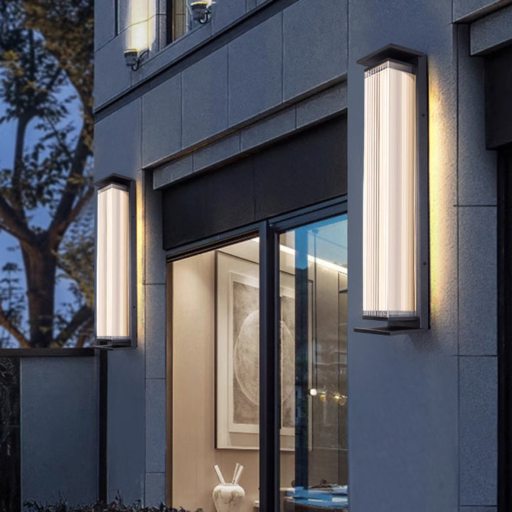 Moderne Minimalistisk Vanntett Rektangulær Rustfritt Stål Akryl LED Vegglygte Lampe For Utendørs Patio | Skanto