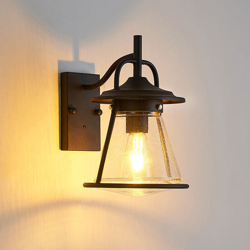 Vanntett Glass Cone Shade 1-Lys Utendørs Vegglampe | Skanto