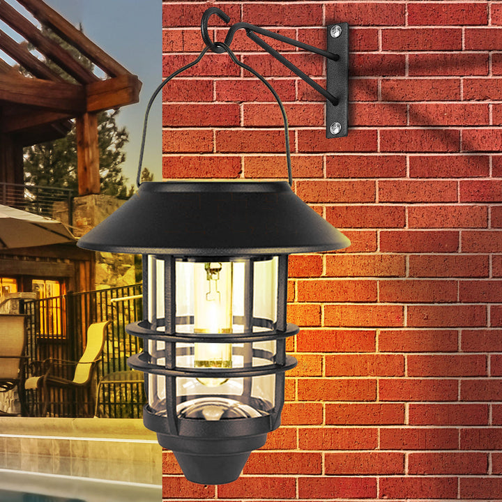Moderne, retroinspirert, vanntett vegglampe laget av aluminium og glass med solcellefunksjon, sylindrisk, med én flamme, for oppheng på veggen til terrassen.