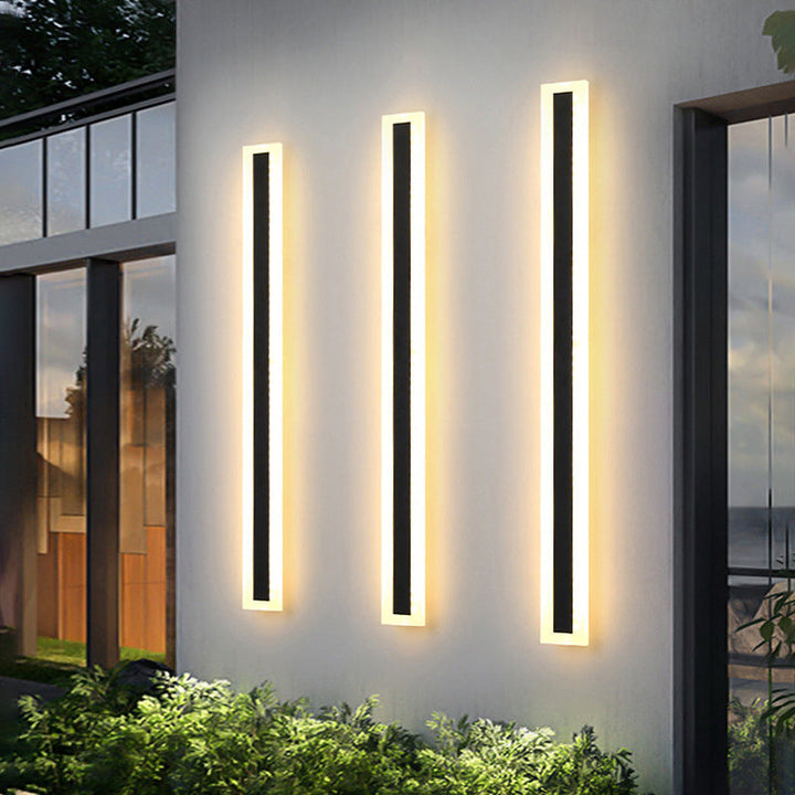 Lang, rektangulær LED-vegglampe av aluminium og akryl til hagen