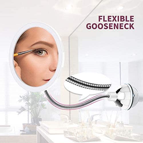 Sminkespeil med LED &amp; forstørrelse - med sugekopp og fleksibel arm | Skanto