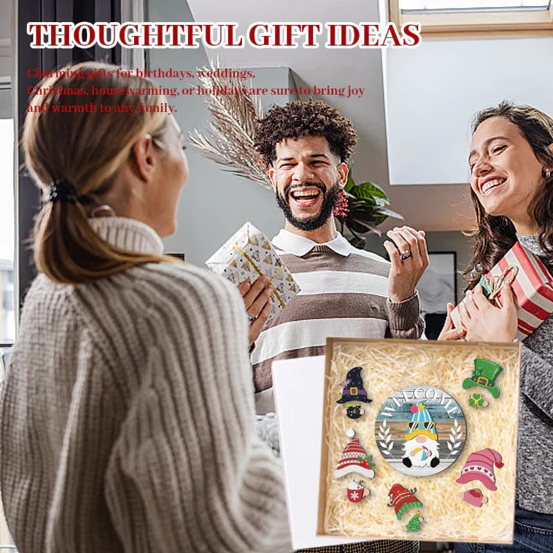 Skanto | 🍁De beste julepyntene🎄Utskiftbart velkomstskilt med tre-nisse🎈
