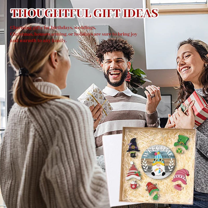 Skanto | 🍁De beste julepyntene🎄Utskiftbart velkomstskilt med tre-nisse🎈
