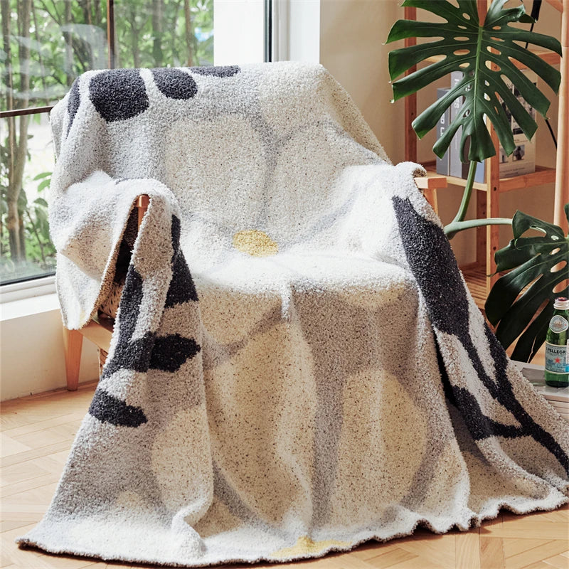 Skanto | Boho Blomst Blader Mikrofiber Strikket Teppe - Myk, Koselig, og Dekorativ