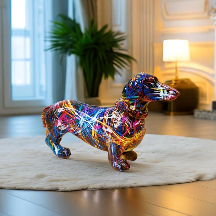 Norvo | Dachshund Delight – Fargerik Dachshund-skulptur for en Lekfull Atmosfære i Hjemmet