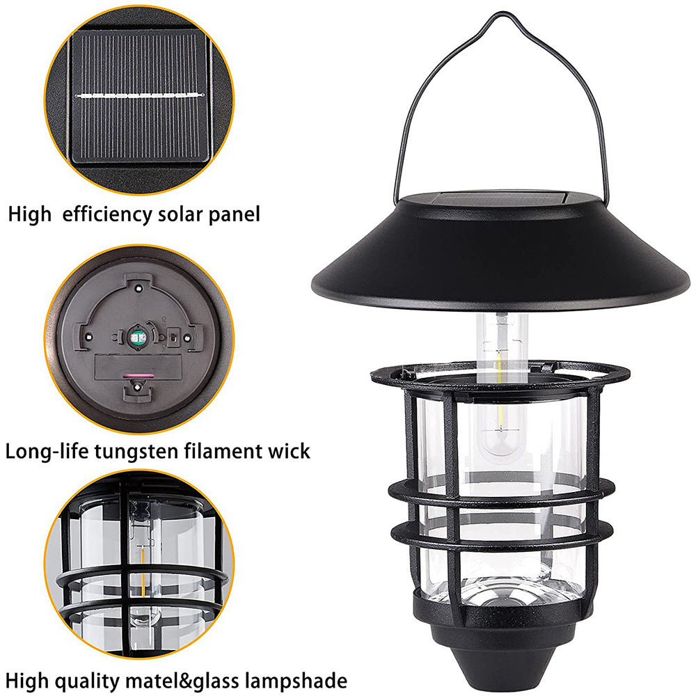 Moderne, retroinspirert, vanntett vegglampe laget av aluminium og glass med solcellefunksjon, sylindrisk, med én flamme, for oppheng på veggen til terrassen.