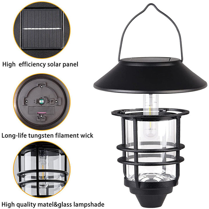 Moderne, retroinspirert, vanntett vegglampe laget av aluminium og glass med solcellefunksjon, sylindrisk, med én flamme, for oppheng på veggen til terrassen.