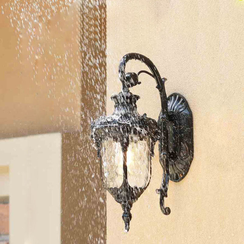 Tradisjonell europeisk sylinderlanterne aluminium glass 1-lys utendørs veggmontert lampe for utendørs patio | Skanto