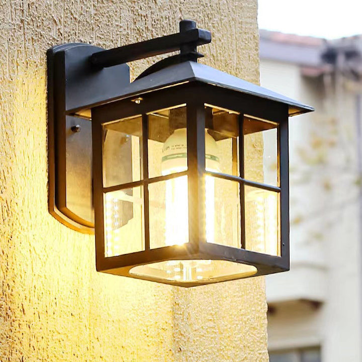 Moderne Enkelhet Vanntett Aluminium Kvadratisk Glass Skjerm 1-Lys Vegglampe For Utendørs Patio | Skanto