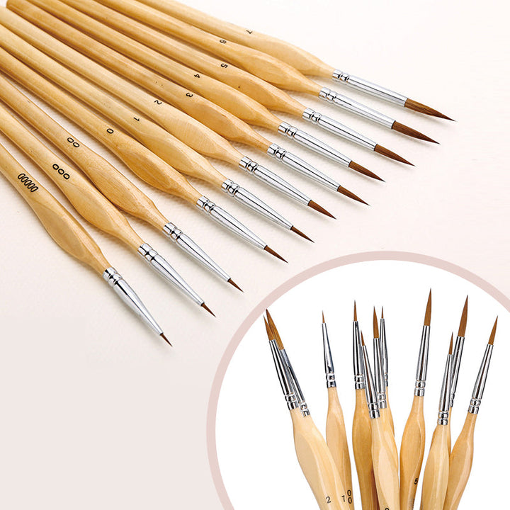 Skanto | 11 Pcs Miniatyr Detalj Malepensel Sett Med Naturlig Trehåndtak