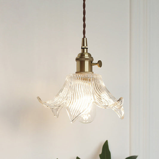 Norvo | Moderne Kreativ Floral Messing-Glass 1-Lyskilde Pendellampe for Stuen