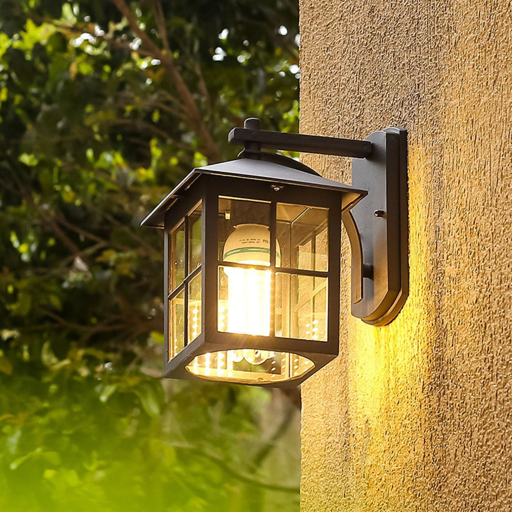 Moderne Enkelhet Vanntett Aluminium Kvadratisk Glass Skjerm 1-Lys Vegglampe For Utendørs Patio | Skanto