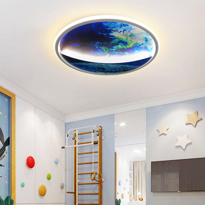 Norvo | Modern Art Deco Planet Earth Rund Silikon Jern LED Taklampe For Stue