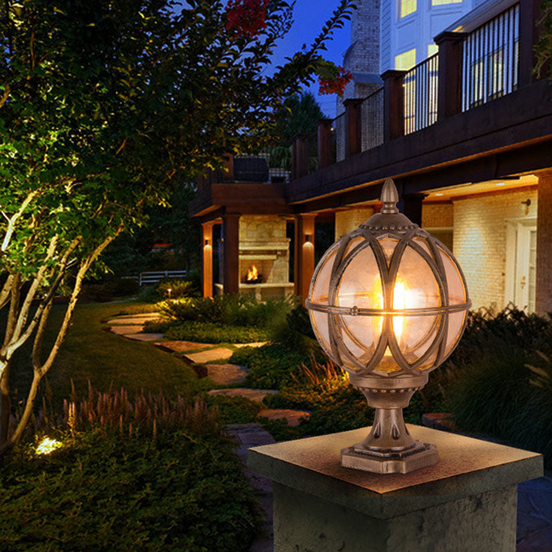 Tradisjonell kolonial globe glass aluminium 1-lys utendørs lys for hage | Skanto