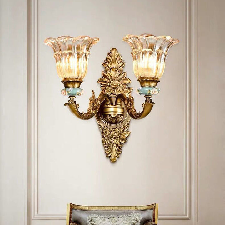 Skanto | FlorisLuxe Europeisk Vegglampe | Blomst Desig | 1-2 Flammer | Høykvalitets Harpiks & Glass | Eleganse for Stue & Gang