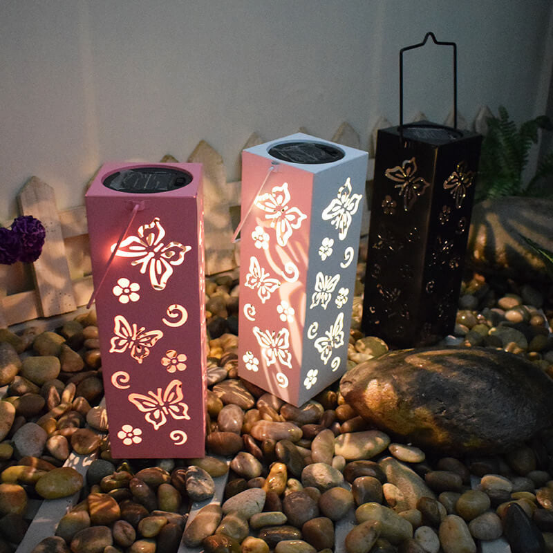 Skanto | Solar Butterfly Rose Pattern Hollow Column LED Utendørs Vanntett Dekorativ Lampe