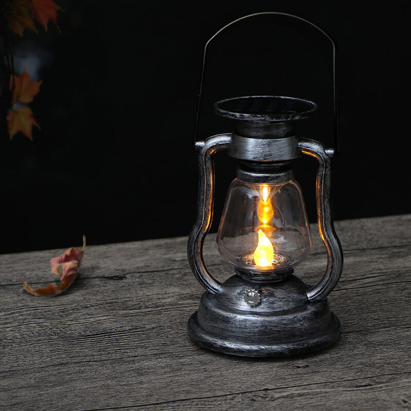 Solcelledrevet retro parafinlampe, hestelampe, LED utendørsbelysning for hage og terrasse, bærbar flammelyslampe