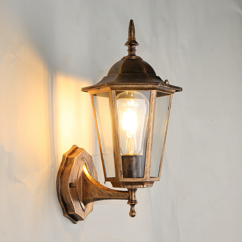 Moderne industriell hexagonal aluminiumsramme frostet glass 1-lykt utendørs vegglampe for hage | Skanto