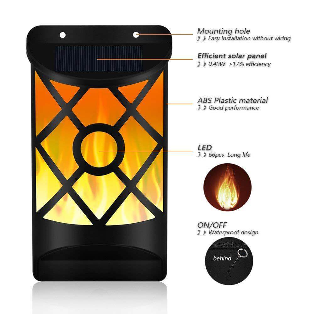 Skanto | Solar Flame Halv Søyle LED Utendørs Sensor Vegglampe