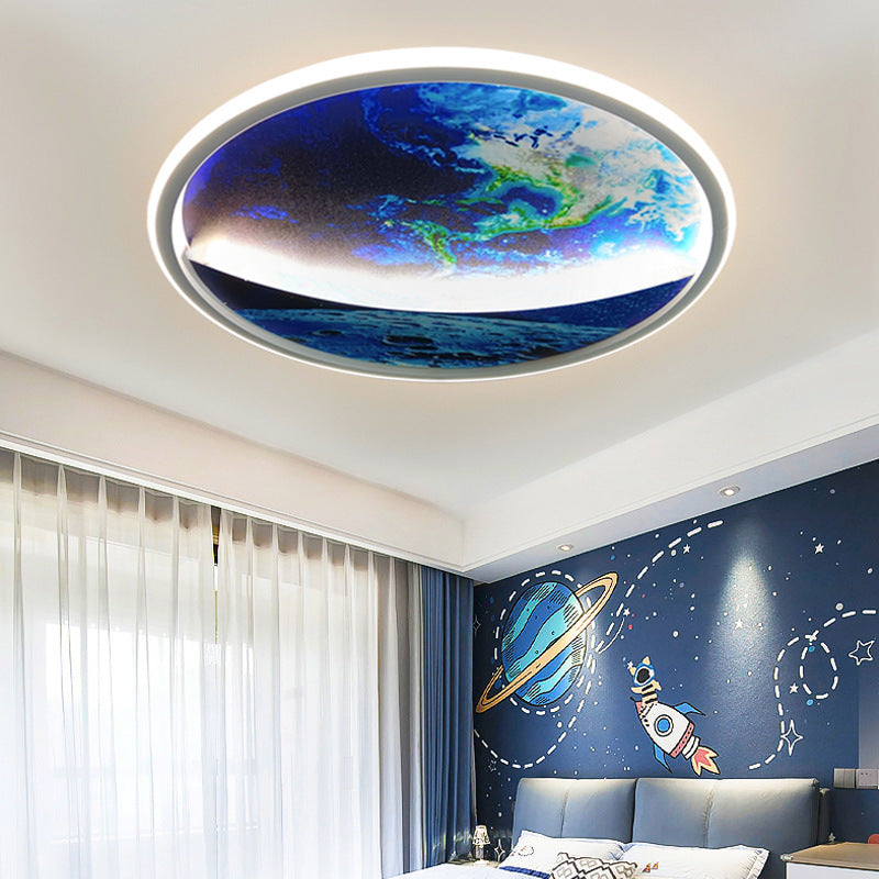 Norvo | Modern Art Deco Planet Earth Rund Silikon Jern LED Taklampe For Stue