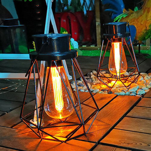 Solare Retro Jern Lanterne Geometri LED Dekorativ Utendørs Landskapslys | Skanto